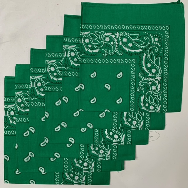 Green Paisley Bandanas (6 Pack) 22" X 22" 100% Cotton